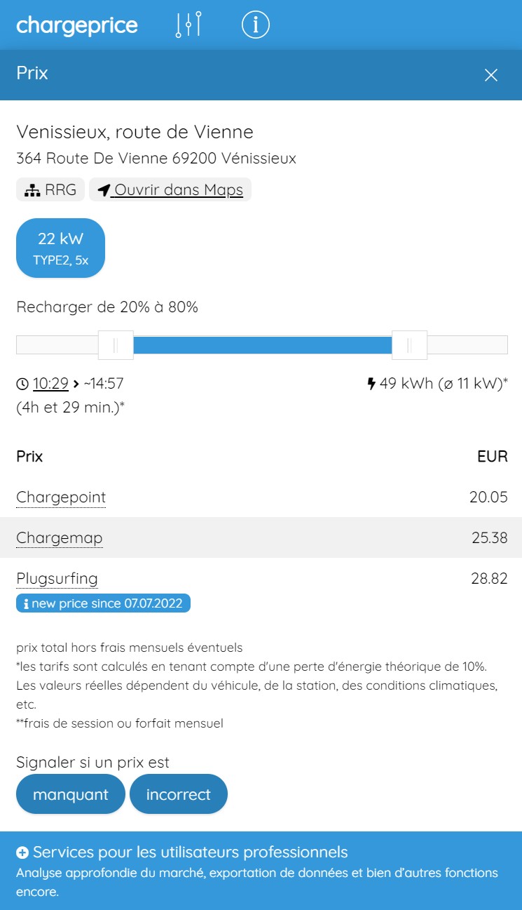 L'application conçue pour comparer rapidement les prix des bornes de recharge pour voiture électrique.
